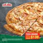 Promoción Papa Johns de pizza grande especialidad por $139 de viernes a domingo
