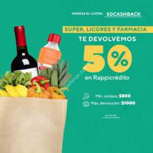 Código Rappi de 50% de bonificación en compras de super, tiendita, farmacia y vinos y licores