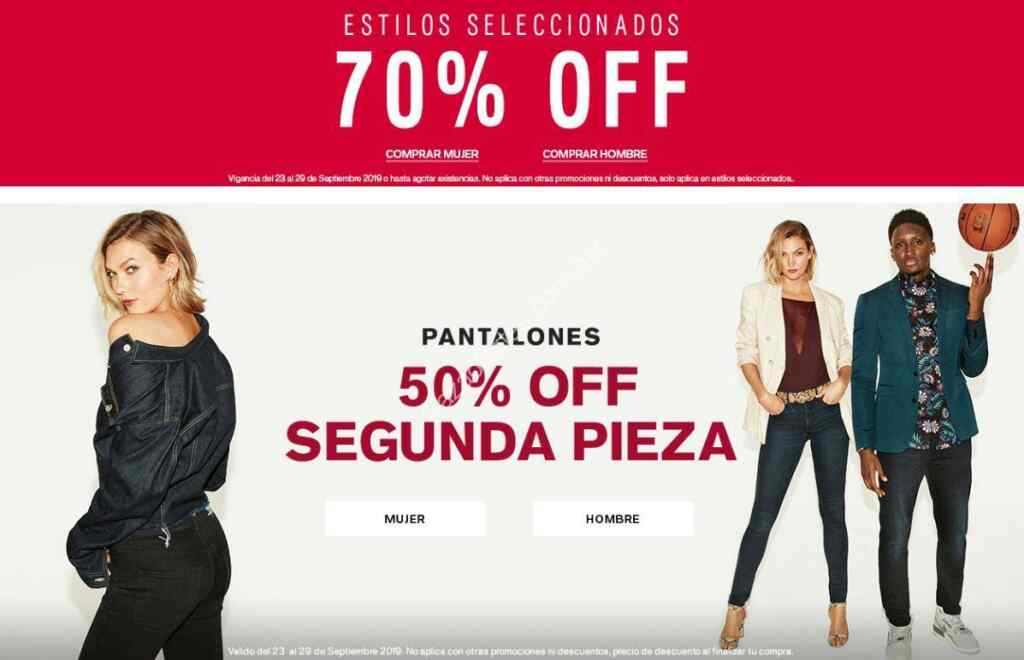 Ofertas de la semana Express: 70% de descuento en prendas seleccionadas y  2do a mitad de precio en pantalones