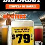 Promoción Hooters Miércoles de Big Daddy: Tarro de 900ml de carveza a $79 pesos