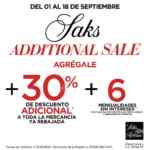 Additional Sale Saks México: 30% de descuento adicional en mercancía rebajada + 6 meses sin intereses