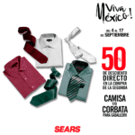 Promoción Sears Mes Patrio: Segundo a mitad de precio en camisas y corbatas