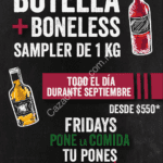 En TGI Fridays botella + 1kg de boneless desde $550 durante todo septiembre