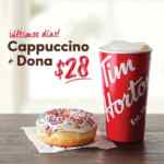 Promoción Tim Hortons de dona + cappuccino por $28 pesos