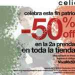 Promoción Celio fin de semana Patrio: Segundo a mitad de precio en tiendas y en línea