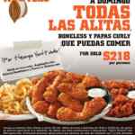 Promoción Hooters alitas: Todas las alitas, boneless y papas curly que puedas comer por $218