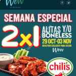 Promoción Chilis Wow de 2x1 en alitas y boneless del 29 de octubre al 3 de noviembre