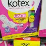 Promoción Kotex + cargador para celular Pink de regalo