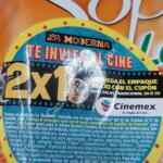 Cupón 2x1 Cinemex la Moderna en funciones 2D y 3D de lunes a domingo