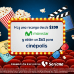 En Soriana haz una recarga de $200 en Movistar y recibe un 2x1 para Cinépolis