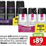 Promoción Axe 3 desodorantes spray + $20 en tiempo aire para celular por $89