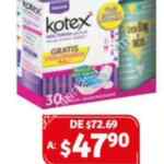 Promoción Kotex Nocturna 30 toallas + bolsa multiusos de $72.69 a $47.90 en Soriana