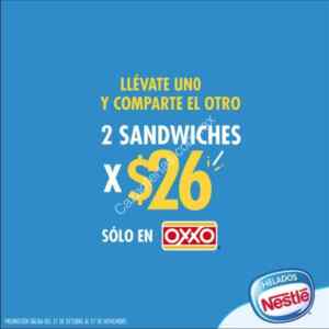Promoción Oxxo 2 sándwiches helados Nestlé a $26