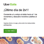 Promoción Día de Muertos Uber Eats: 2x1 en platillos seleccionados y 50% de descuento en postres