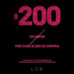 Promoción LOB: Recibe $200 en cupón por cada $1,000 de compra