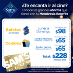 Promoción Cinépolis Sams Club de precio especial en boletos y combos con membresía Benefits