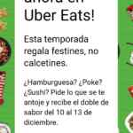 Promoción Uber Eats de 2x1 en platillos participantes del 10 al 13 de diciembre