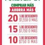 Promoción Forever 21 Compra más Ahorra más: 10%, 15% y 20% de descuento adicional