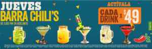 Promoción Chilis Jueves de Barra 2020: drinks a $49 después de las 5pm