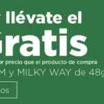 Promoción HEB de 3x2 en chocolates M&Ms, Snickers y Milky Way