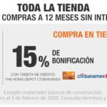 Promoción Home Depot Citi Banamex de 15% de bonificación en compras a 12 MSI