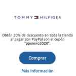 Código Tommy Hilfiger Paypal de 20% de descuento en toda la tienda en línea