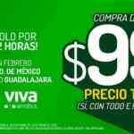 Promoción Viva Aerobus de vuelo sencillo a $99 pesos saliendo desde CDMX, Guadalajara o Monterrey