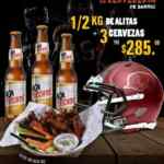 Promoción Cervecería de Barrio NFL: Medio kilo de alitas + 3 cervezas por $285