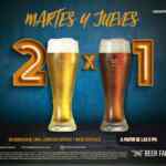 Promoción Beer Factory de 2x1 en cervezas los martes y jueves después de las 5pm
