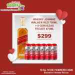 Promoción de San Valentín Bodegas Alianza: whisky Johnnie Walker + 6 latones cerveza Tecate por $299