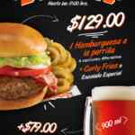 Promoción Hooters Sábados de Burgers: hamburguesa + papas por $129