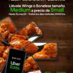 Promoción Uber Eats Hooters: Alitas y boneless medianas a precio de pequeñas