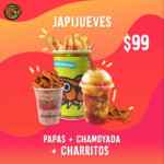 JapiJueves Chilim Balam 6 de febrero: 1 Papas Chilim + 1 Chamoyada + 1 Producto a elegir entre Charritos, Nachos o Cacahuates por $99