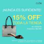 En Cloe 15% de descuento directo en toda la tienda online en compras mayores a $2,499