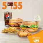 Promoción Burger King 5 por $55: hamburguesa + papas + refresco + nuggets + cono por $55