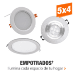 En Home Depot 3x2 en cajas organizadoras y 5x4 en luces empotrables