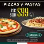 Promoción Italiannis: Pizzas y pastas a sólo $99 en servicio para llevar
