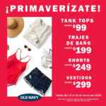 Promoción Primaverízate Old Navy: tanks desde $99, trajes de baño desde $199, shorts desde $249 y vestidos desde $299