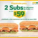 Promoción Subway: 2 subs de milanesa de pollo a $59 del 11 al 24 de marzo 2020