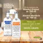 En Bodegas Alianza tarjeta de regalo de $130 en la compra de 2 vodkas Absolut