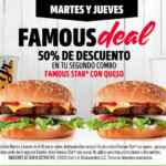 Famous Deal Carls Jr: Mitad de precio en segundo combo Famous Star con queso los martes y jueves desde las 4:00 PM