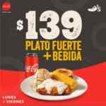 Promoción Chilis Happy Day a domicilio: Plato fuerte + bebida a $139