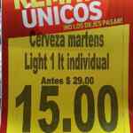 En Soriana caguama de cerveza Martens Light 1 L a $15 pesos