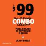Combo Hot N' Ready Little Caesar's: Pizza grande de pepperoni o queso + crazy bread por $99