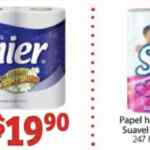 En Soriana Mercado papel higiénico Suavel 4 rollos a $15 y Premier 6 rollos a $19.90