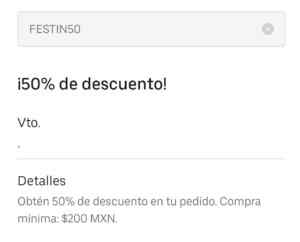 Código de cupón Uber Eats Hot Sale 2020 de 50% de descuento en pedidos de más de $200