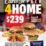 Promoción Carl’s Jr. Pack 4 Home: 3 hamburguesas + chicken tenders + 2 papas grandes + renta Cinépolis Klic por $239