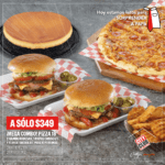 Mega Combo mes del padre City Club: Pizza + 2 hamburguesas + papas crisscut + flan de chocolate para 10 personas a $349