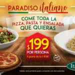 Promoción Italiannis toda la pizza, pasta y ensalada que quieras por $199