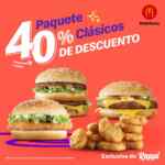 Promoción McDonalds Rappi: 40% de descuento en paquete 4 clásicos (big mac, cuarto de libra, McPollo y 10 nuggets)